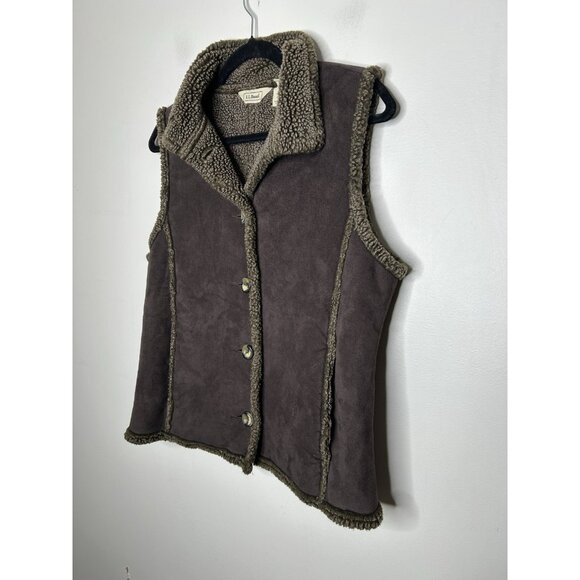 L.L. Bean Faux Shearling Vest Women’s Brown Sherpa Button Up Size Small - Picture 2 of 9